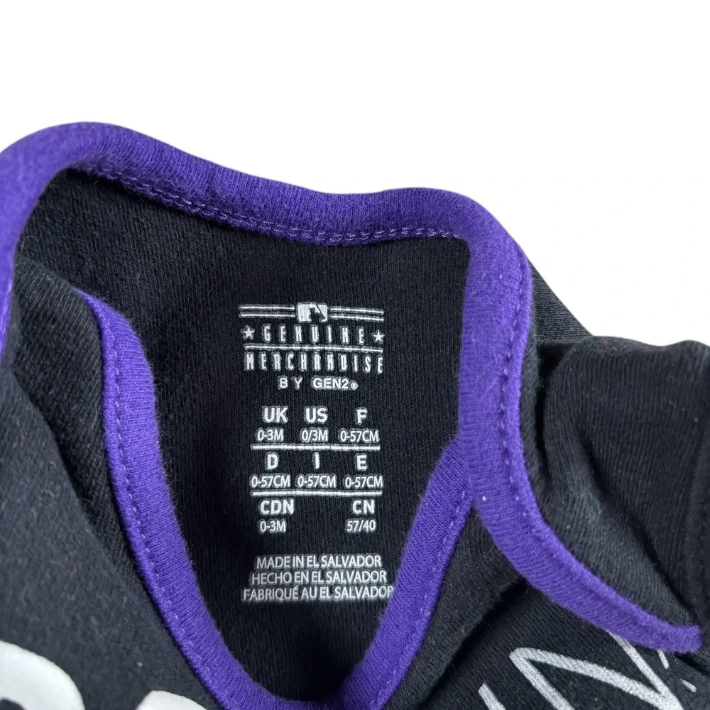 VTG Colorado Rockies‎ MLB Baby Bodysuit Black Purple 0-3M Short Sleeve cute